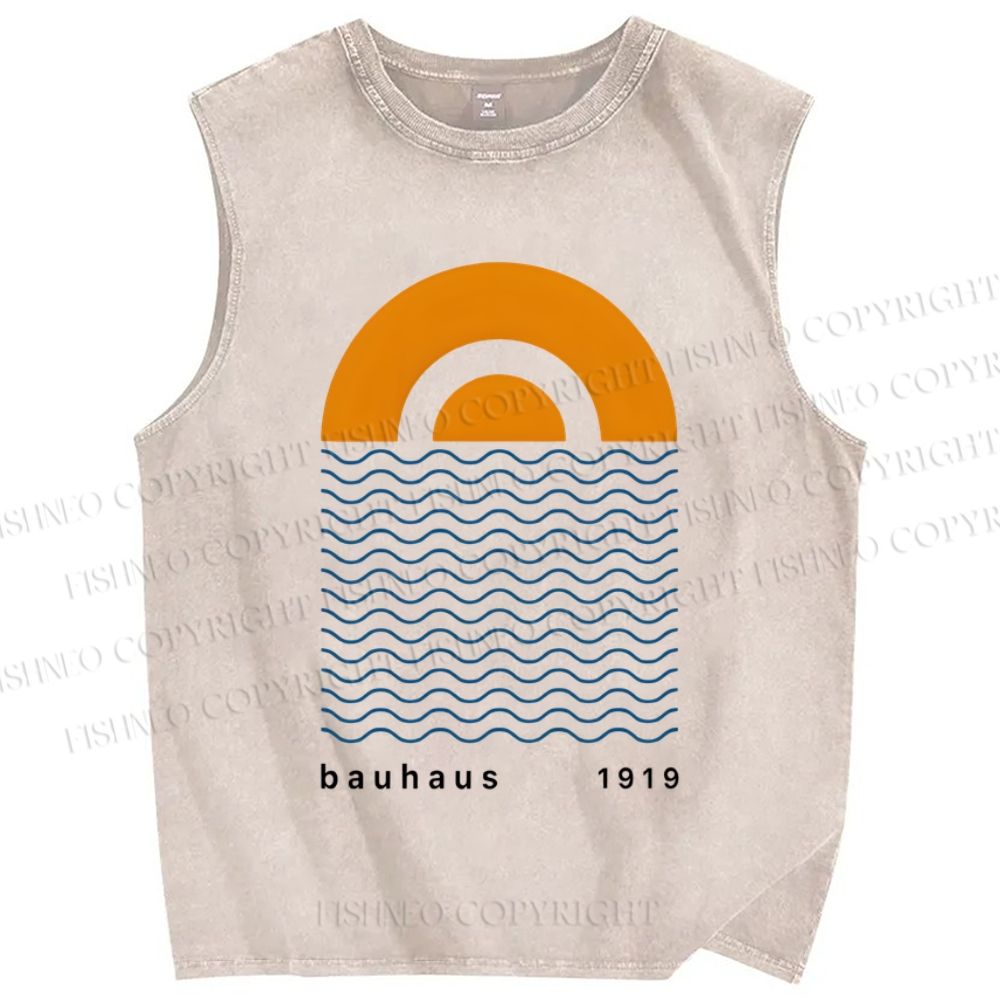 Unisex Geometric Waves Printed Washed Tank Top