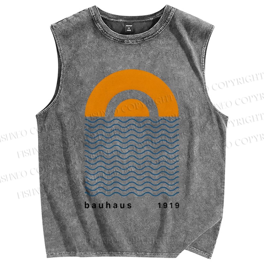Unisex Geometric Waves Printed Washed Tank Top
