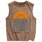 Unisex Geometric Waves Printed Washed Tank Top