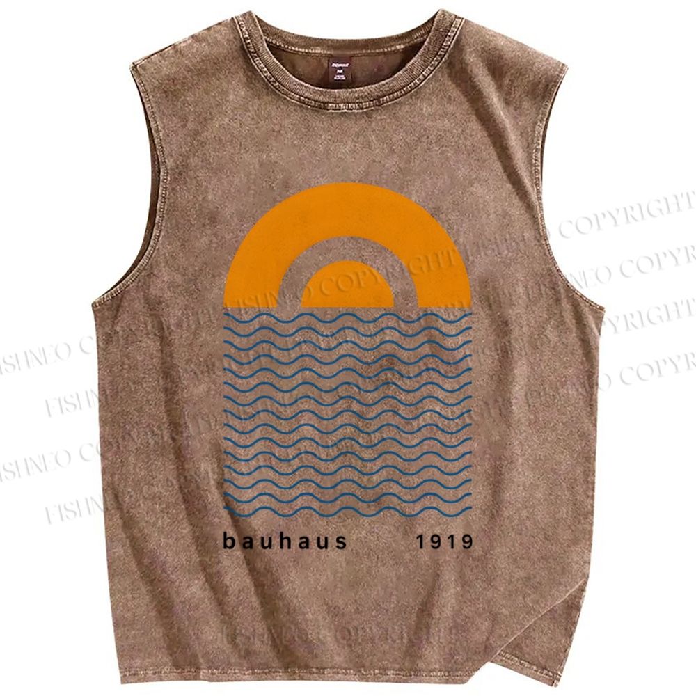 Unisex Geometric Waves Printed Washed Tank Top