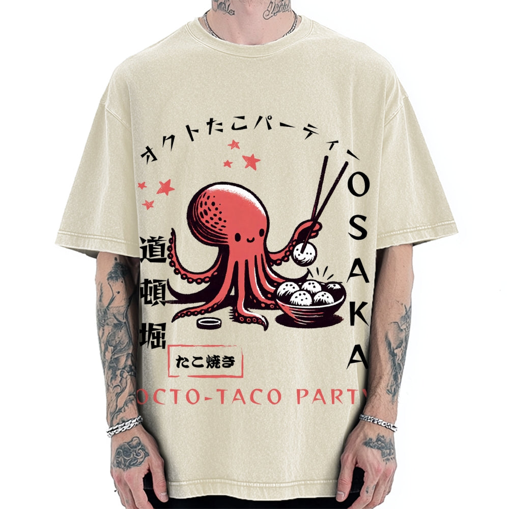 Octo Taco Party Osaka Octopus Takoyaki Vintage Washed T-shirt