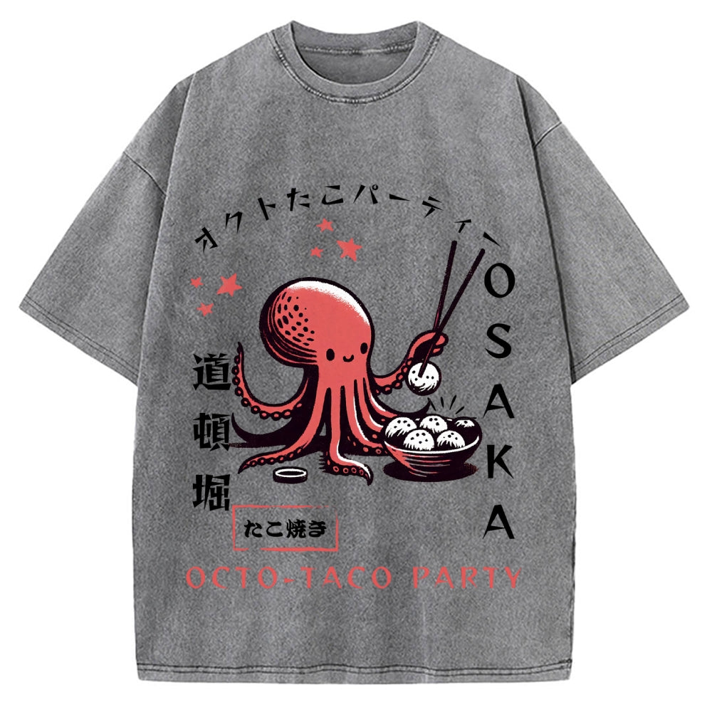 Octo Taco Party Osaka Octopus Takoyaki Vintage Washed T-shirt