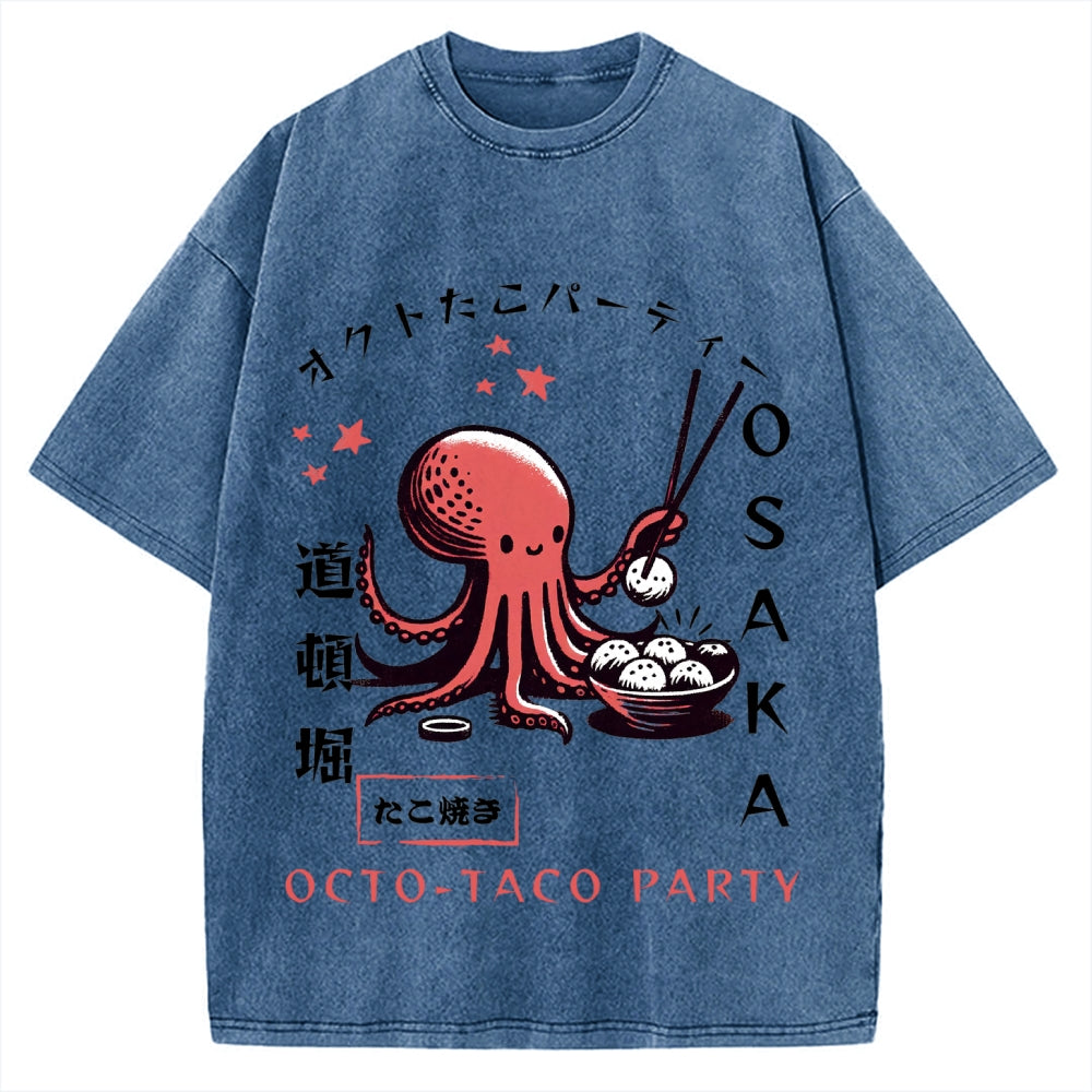 Octo Taco Party Osaka Octopus Takoyaki Vintage Washed T-shirt