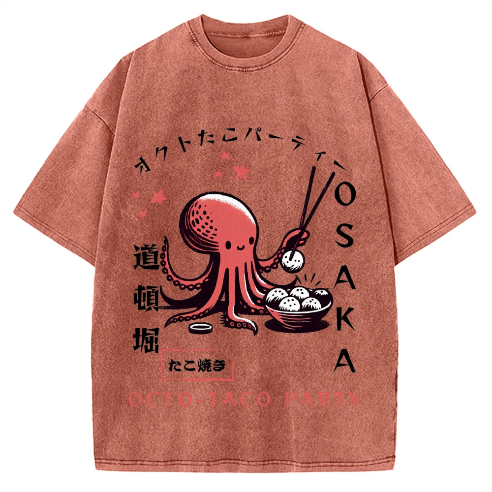 Octo Taco Party Osaka Octopus Takoyaki Vintage Washed T-shirt
