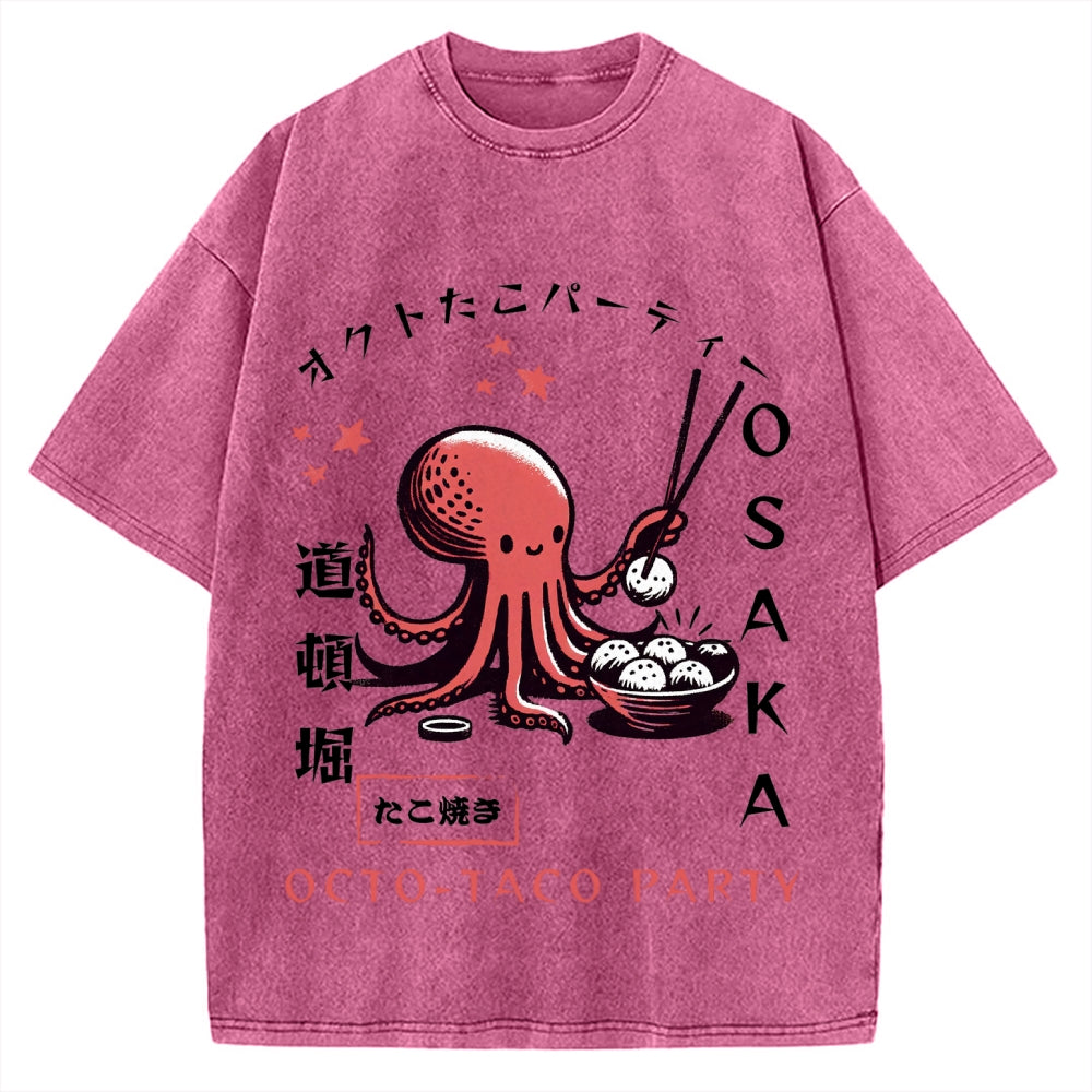 Octo Taco Party Osaka Octopus Takoyaki Vintage Washed T-shirt