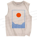 Unisex Sunrise Waves Printed Washed Tank Top