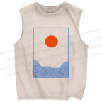 Unisex Sunrise Waves Printed Washed Tank Top