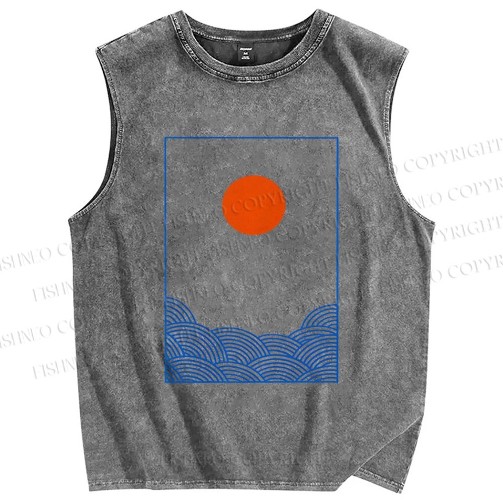 Unisex Sunrise Waves Printed Washed Tank Top