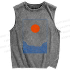 Unisex Sunrise Waves Printed Washed Tank Top