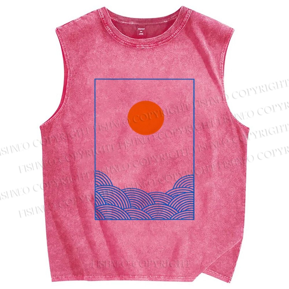 Unisex Sunrise Waves Printed Washed Tank Top
