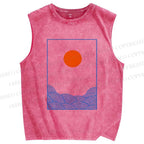 Unisex Sunrise Waves Printed Washed Tank Top