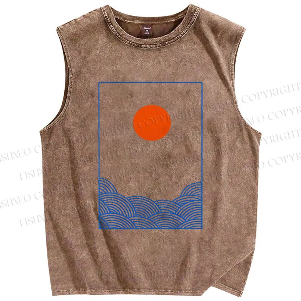 Unisex Sunrise Waves Printed Washed Tank Top