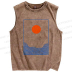 Unisex Sunrise Waves Printed Washed Tank Top