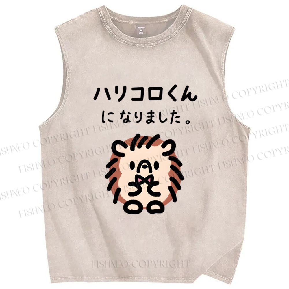 Unisex Cartoon Bear Printed Washed Tank Top