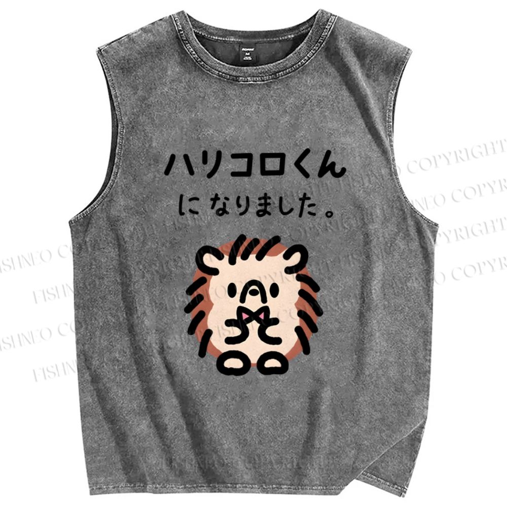 Unisex Cartoon Bear Printed Washed Tank Top