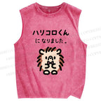 Unisex Cartoon Bear Printed Washed Tank Top