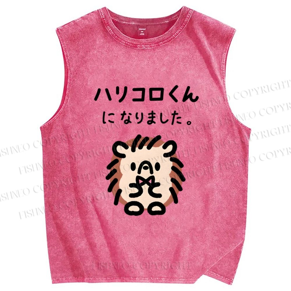 Unisex Cartoon Bear Printed Washed Tank Top