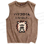 Unisex Cartoon Bear Printed Washed Tank Top