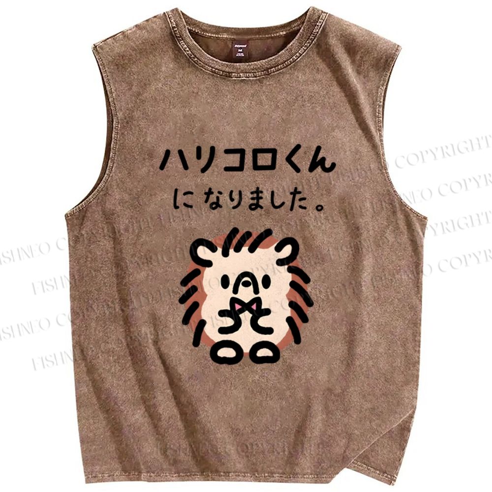 Unisex Cartoon Bear Printed Washed Tank Top