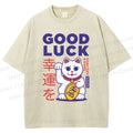 Unisex Lucky Cat Printed Washed Tee