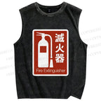 Unisex Fire Extinguisher Printed Washed Tank Top