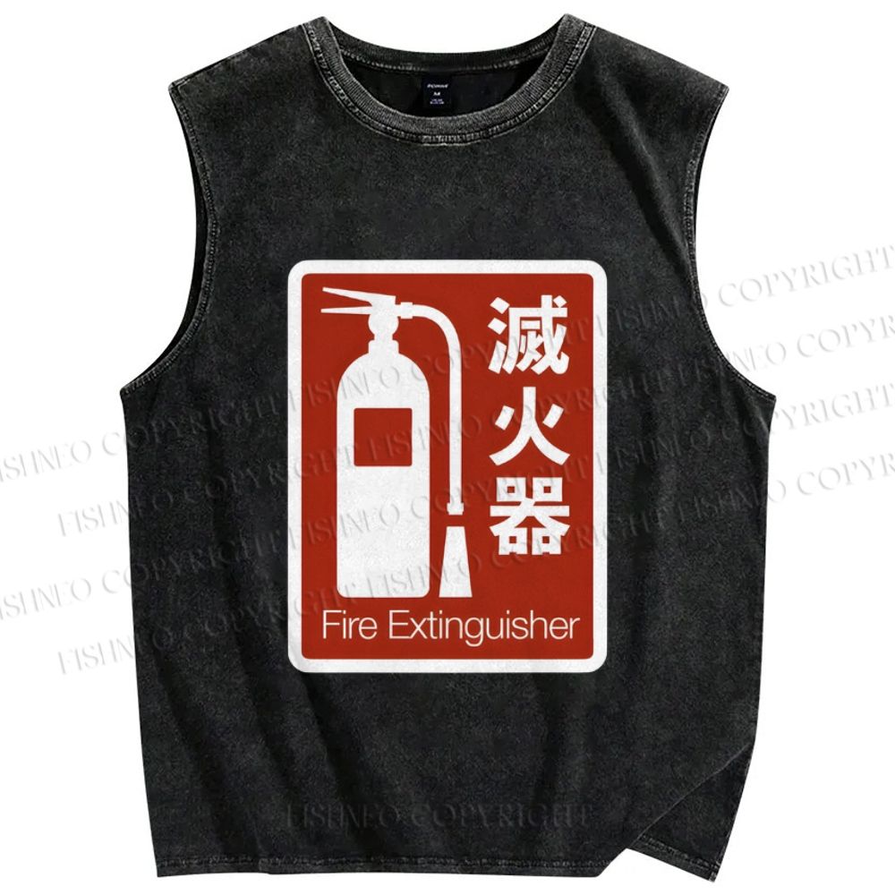 Unisex Fire Extinguisher Printed Washed Tank Top
