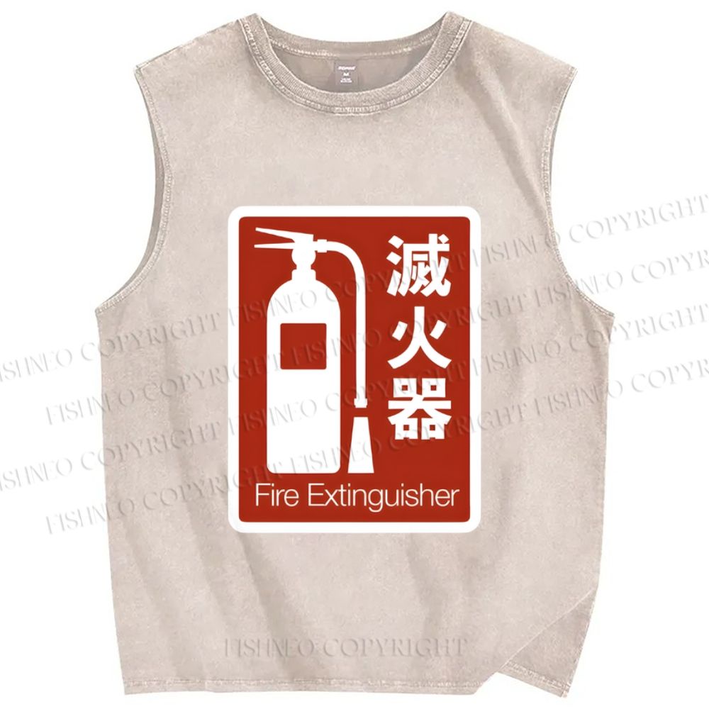 Unisex Fire Extinguisher Printed Washed Tank Top