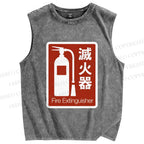 Unisex Fire Extinguisher Printed Washed Tank Top