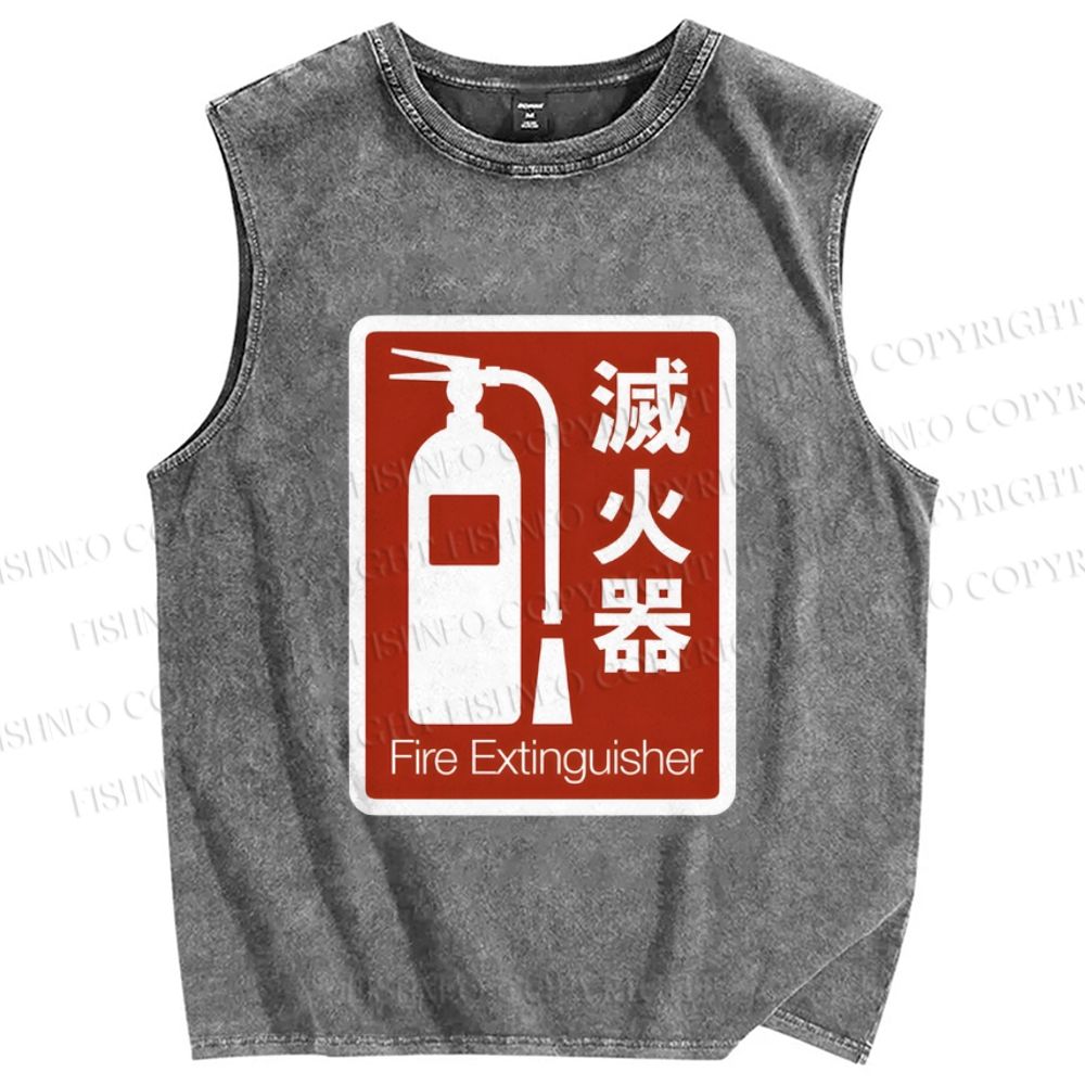 Unisex Fire Extinguisher Printed Washed Tank Top