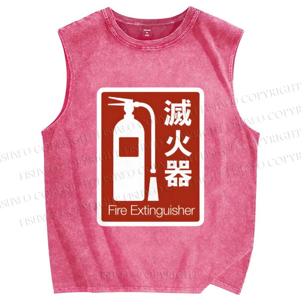 Unisex Fire Extinguisher Printed Washed Tank Top