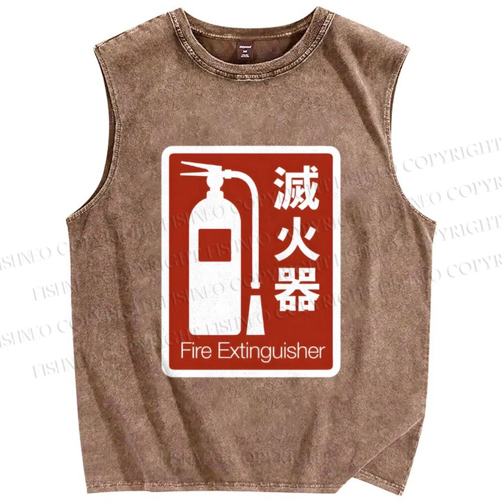 Unisex Fire Extinguisher Printed Washed Tank Top