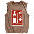 Unisex Fire Extinguisher Printed Washed Tank Top