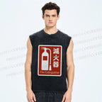 Unisex Fire Extinguisher Printed Washed Tank Top