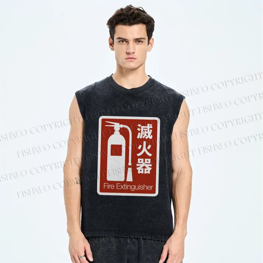 Unisex Fire Extinguisher Printed Washed Tank Top