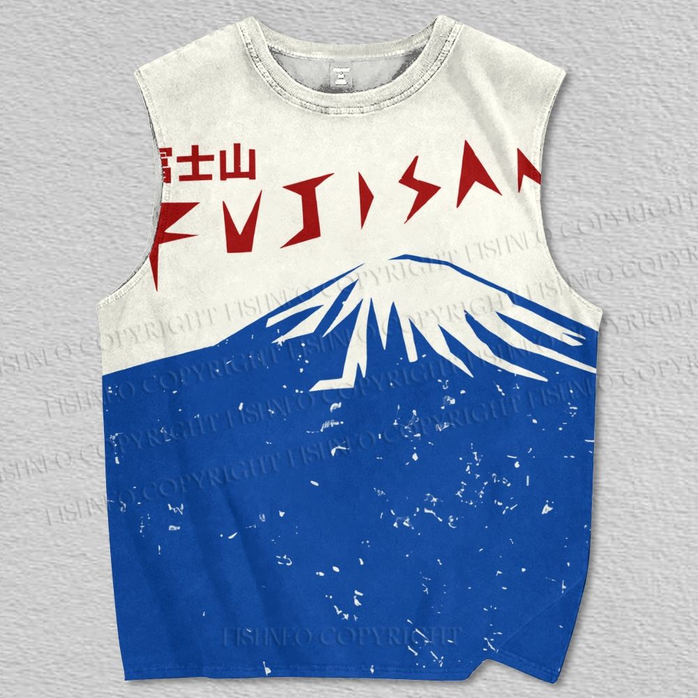 Unisex Vintage Japanese Mount Fuji Printed Tank Top