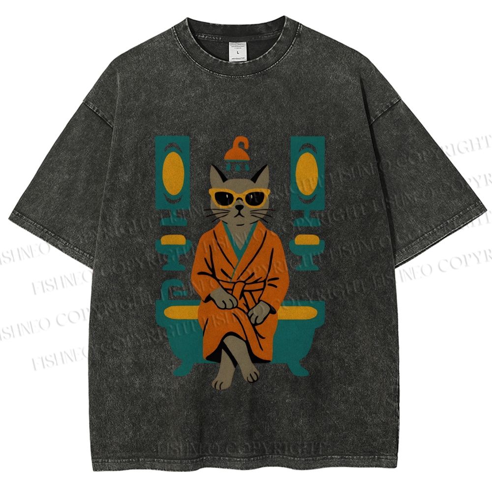 Unisex Vintage Cat Printed Washed Tee
