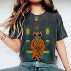 Unisex Vintage Cat Printed Washed Tee