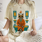 Unisex Vintage Cat Printed Washed Tee