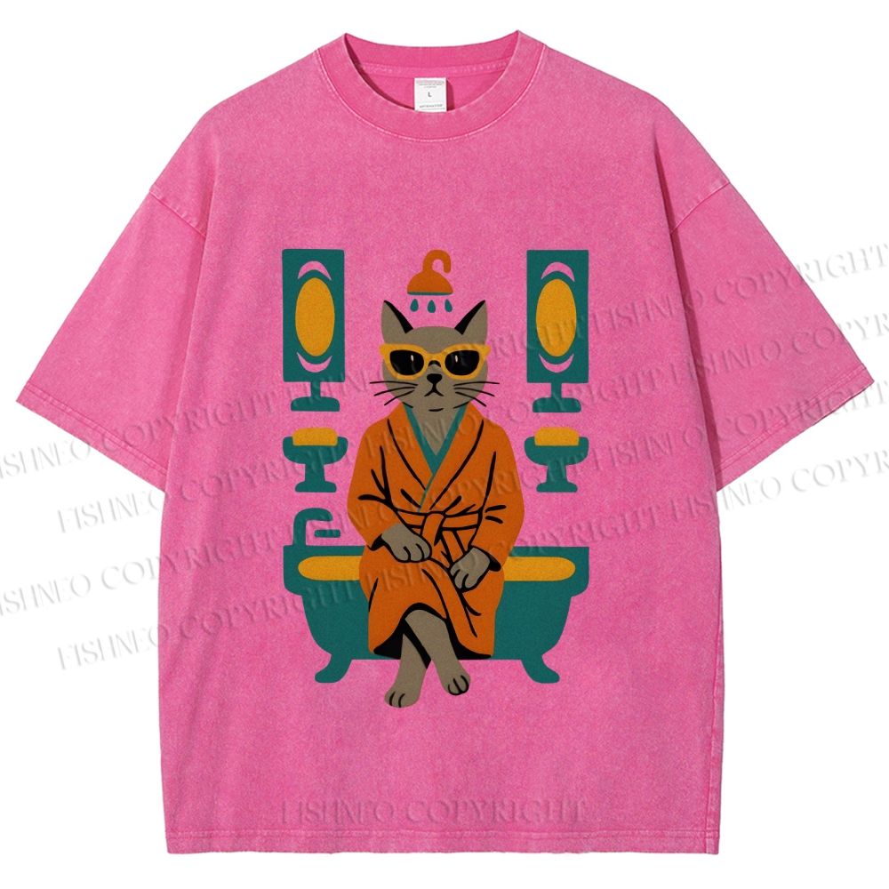 Unisex Vintage Cat Printed Washed Tee