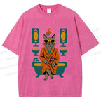 Unisex Vintage Cat Printed Washed Tee