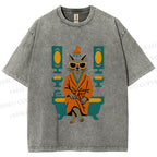 Unisex Vintage Cat Printed Washed Tee