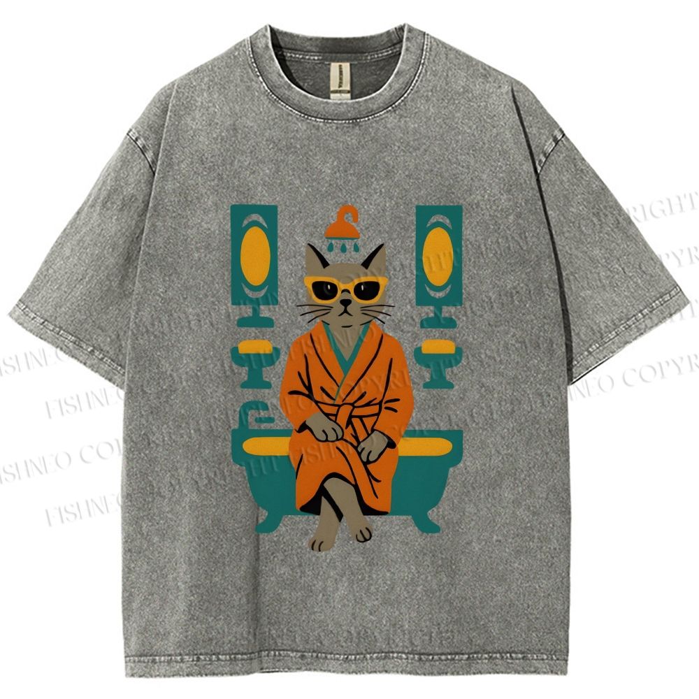 Unisex Vintage Cat Printed Washed Tee