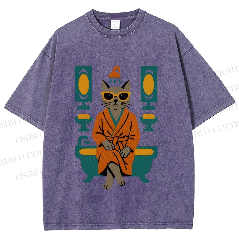Unisex Vintage Cat Printed Washed Tee
