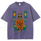 Unisex Vintage Cat Printed Washed Tee