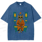 Unisex Vintage Cat Printed Washed Tee
