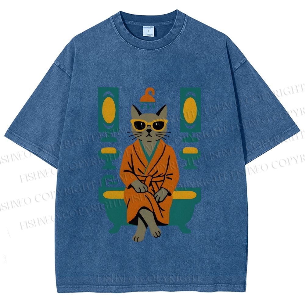 Unisex Vintage Cat Printed Washed Tee