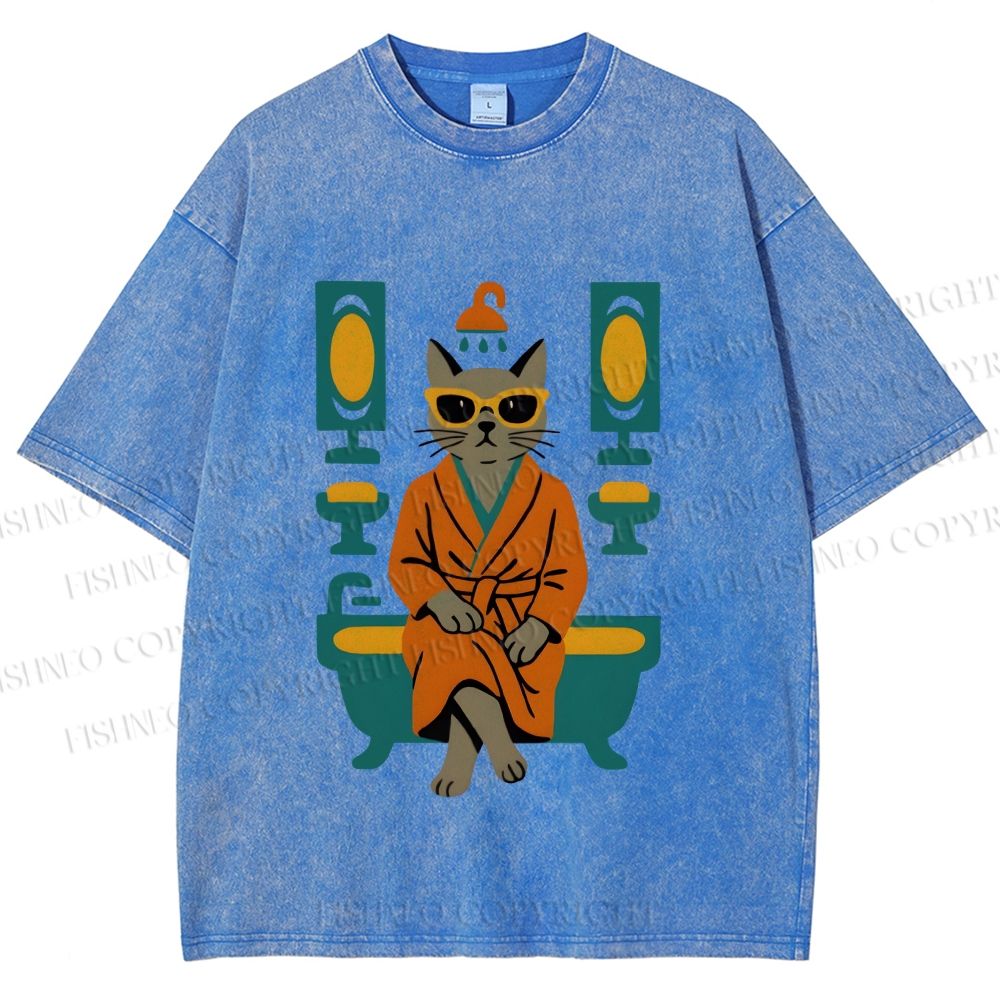 Unisex Vintage Cat Printed Washed Tee