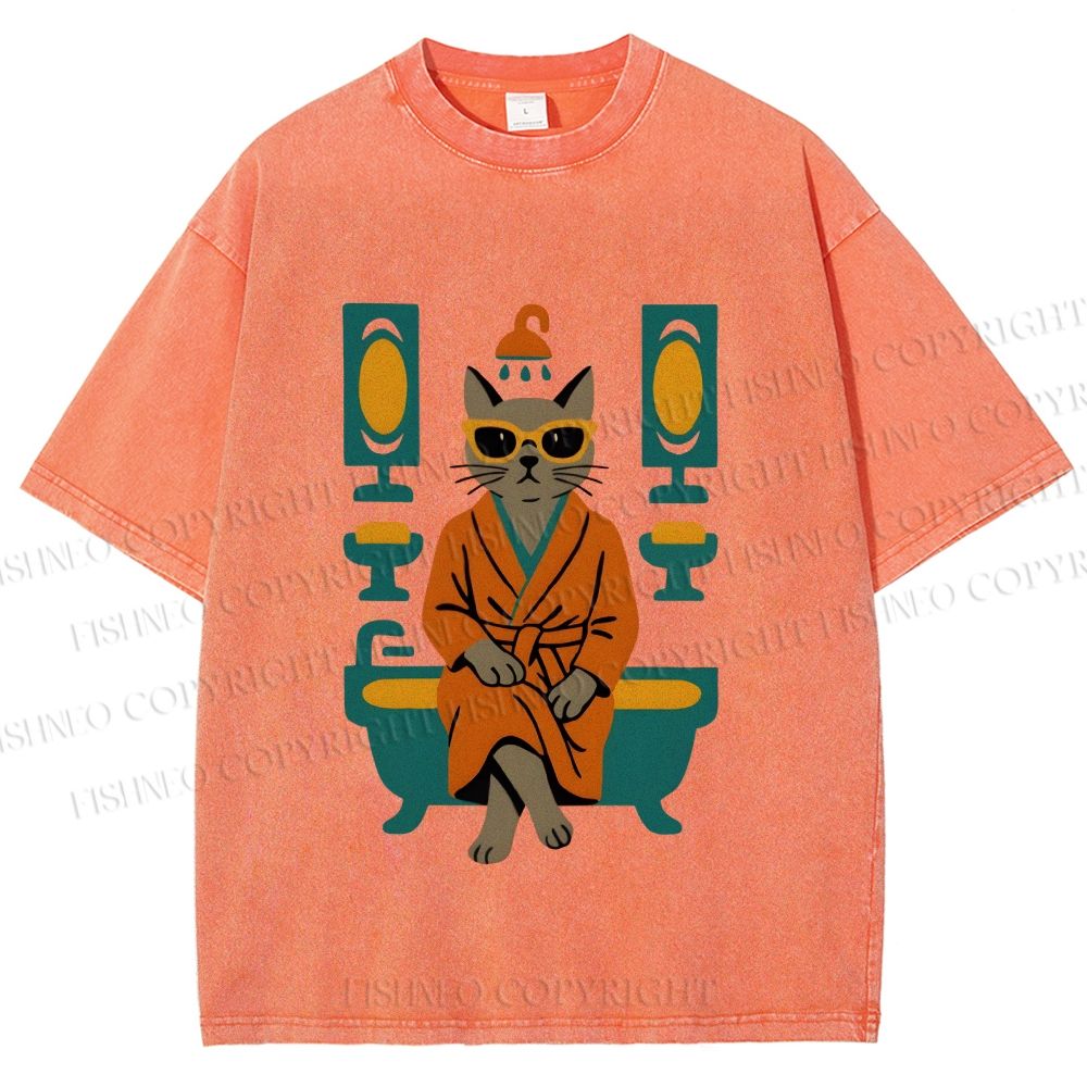 Unisex Vintage Cat Printed Washed Tee