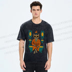 Unisex Vintage Cat Printed Washed Tee