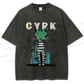 Unisex Vintage Silly Cat Printed Washed Tee